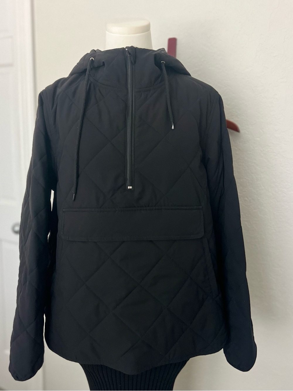 Pomander Place Womens M Black Quilted Anorak Jacket Hooded Pullover